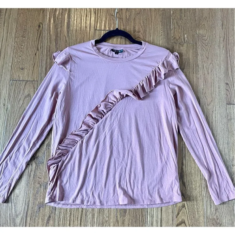Top shop pink ruffle long sleeve blouse 8